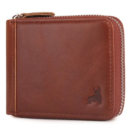 CALFART Slim Zipper Wallets For Men RFID Leather Mens Bifold Creidt Card Holder Zip Around Wallet With Coin Pocket