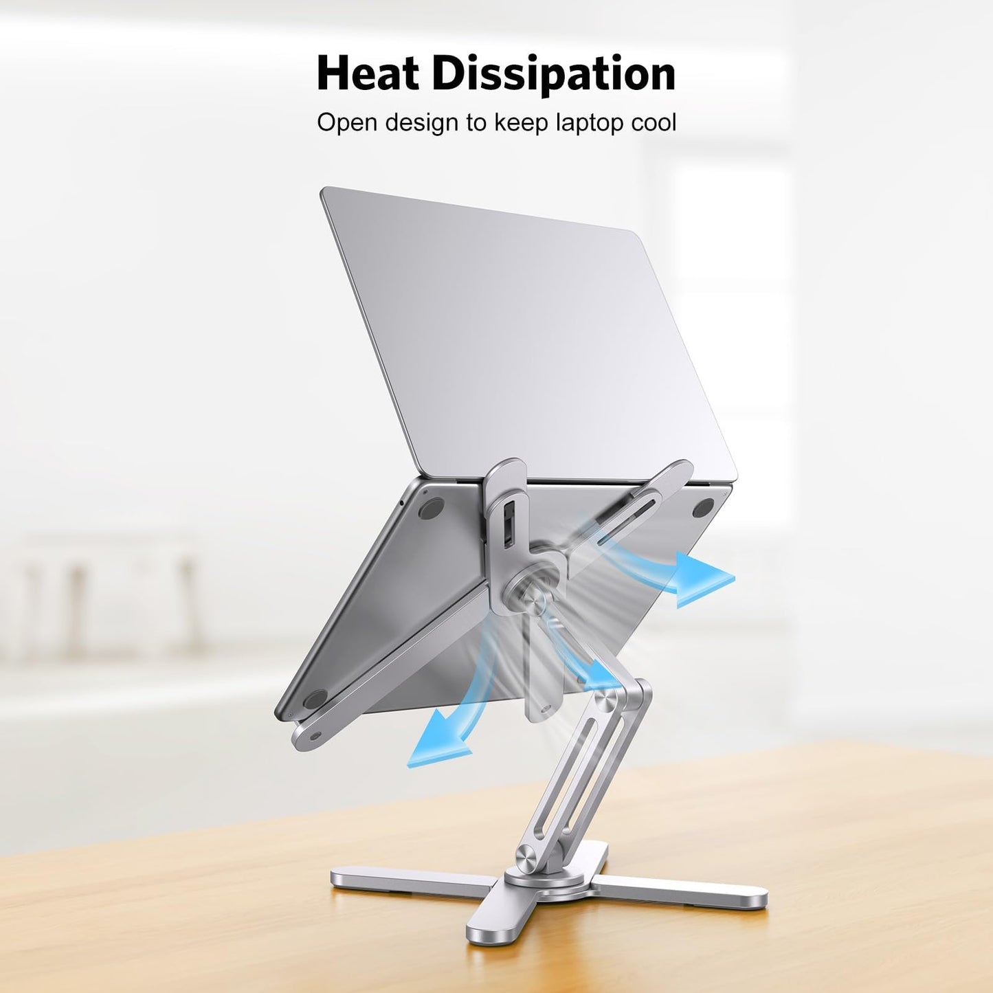 OMOTON LA10 360° Rotating Laptop Stand Riser for Desk, Ergonomic Foldable Computer Stand Adjustable Height Angles for Collaborative Work, Easy Storage Fit Macbooks,All Laptops up to 16 inches, Silver