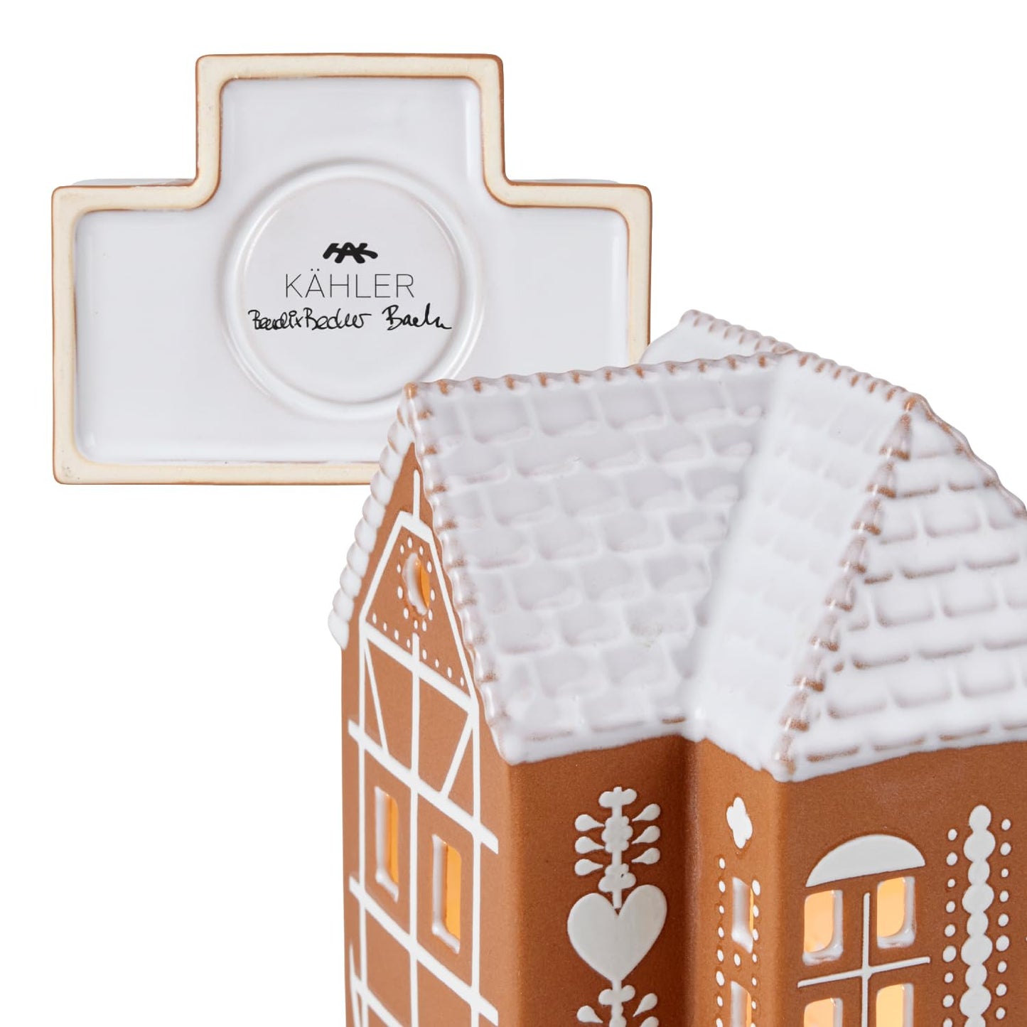Kahler Gingerbread Lighthouse | Brown and White Stoneware | Large 6.7 Inch