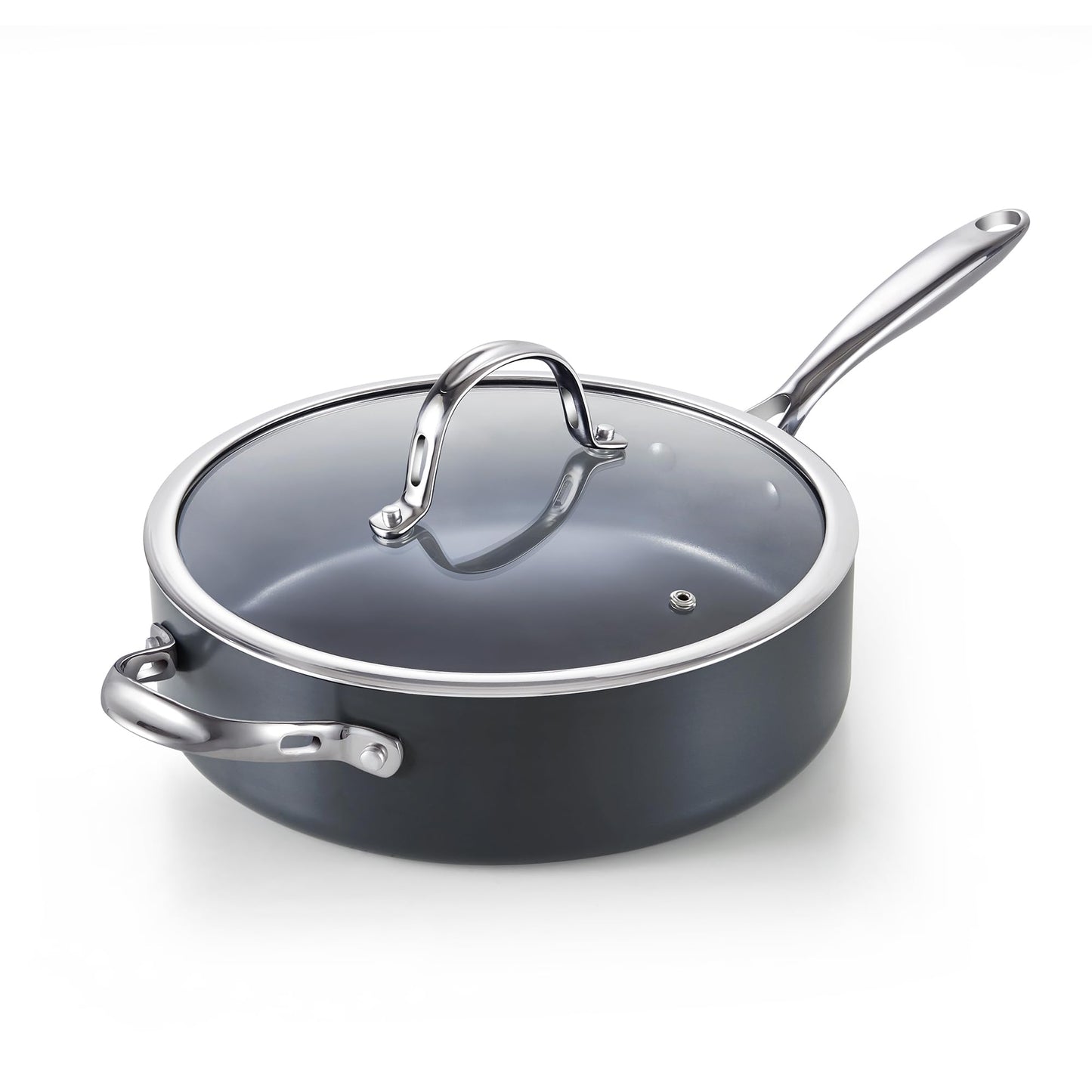 Cooks Standard 4-QT Nonstick Deep Sauté Pan with Lid, 10.5-inch Deep Frying Pan Hard Anodized Ceramic Nonstick Induction Cookware, Oven Safe Large Skillet Jumbo Cooker Sartén, Helper Handle, Black