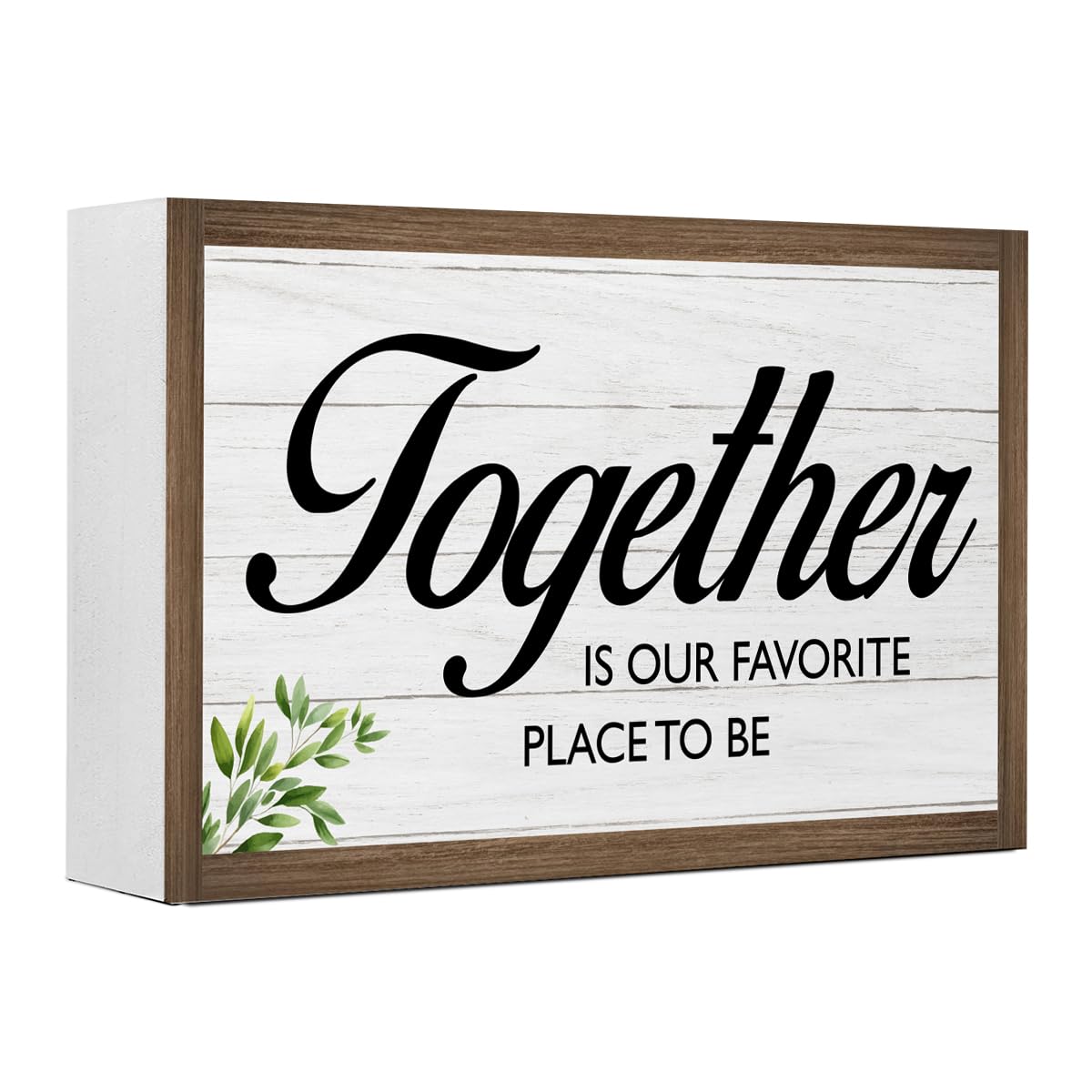 Together is Our Favorite Place Wooden Box Sign Desk Decor,Family Quotes Wooden Block Plaque Sign for Home Farmhouse Living Room Bedroom Shelf Table Wall Decor