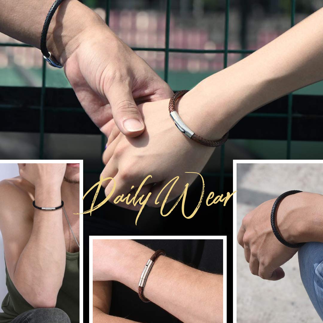 Brown Leather Bracelet for Women Waterproof Braided Wax Rope Chain Bangle 5mm 7.9 Inch Men Boyfriend Christmas Birthday