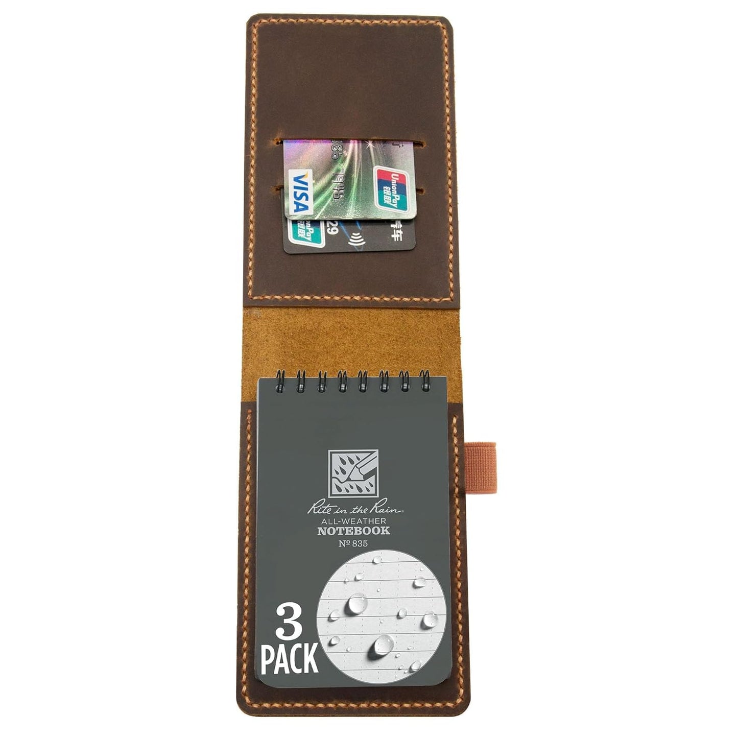 Turbosnail Real Genuine Leather Notepad Cover For Mini Pocket Notebook 3" X 5", Leather Cover For Rite In The Rain Top-Spiral Notebook,Customized Gift (Brown)