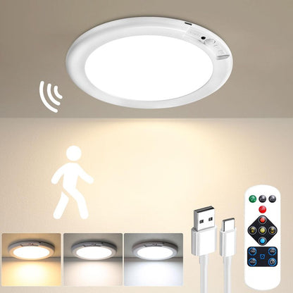 Gotopceed Rechargeable Motion Sensor Ceiling Light with Remote - Magnetic Wireless Ceiling Light Battery Powered for Closet Shower Stairs Shed Hallway ect
