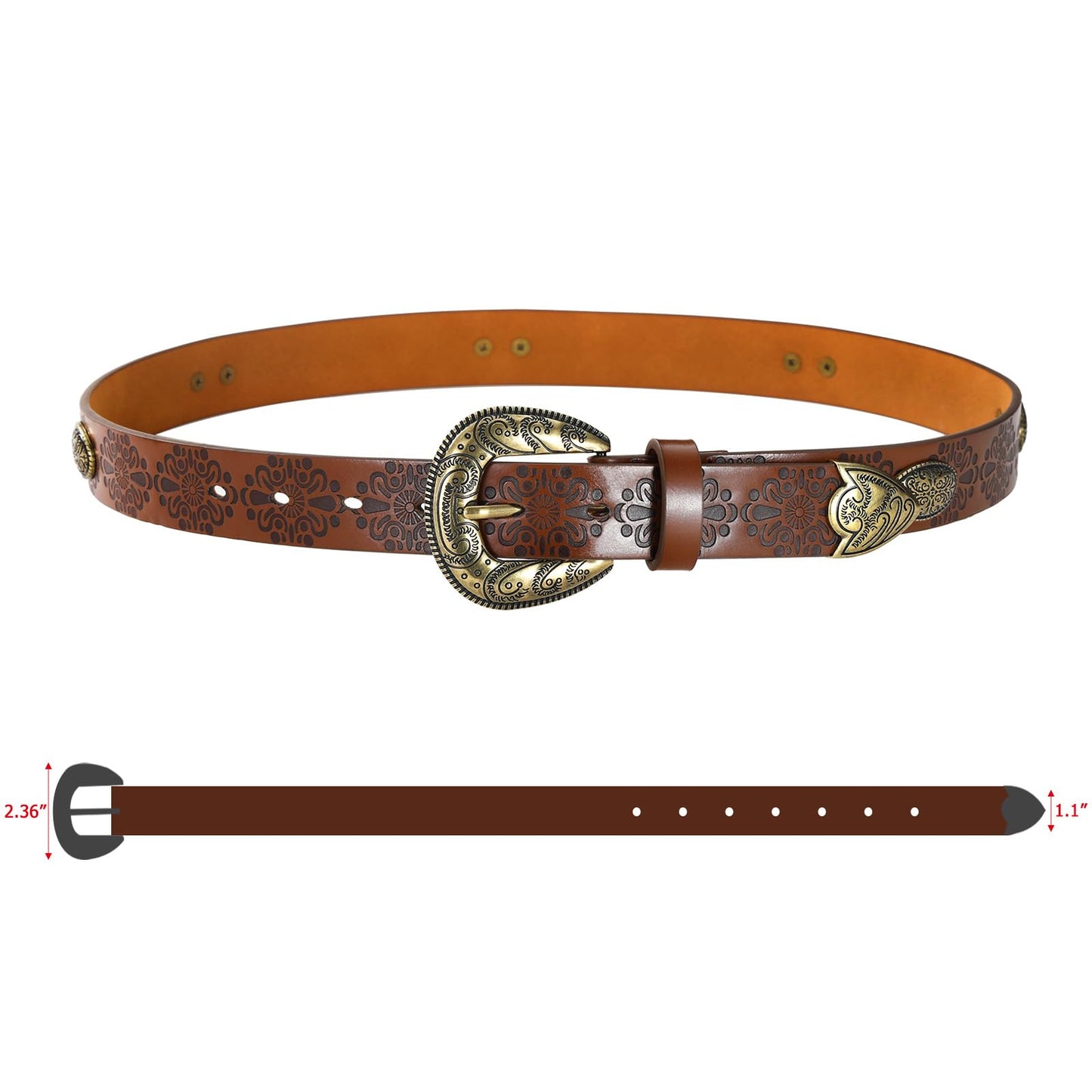 IDUNNVERVE Western Cowgirl Belts for Women – Brown Leather Belt for Jeans with Vintage Country Cowboy Buckle