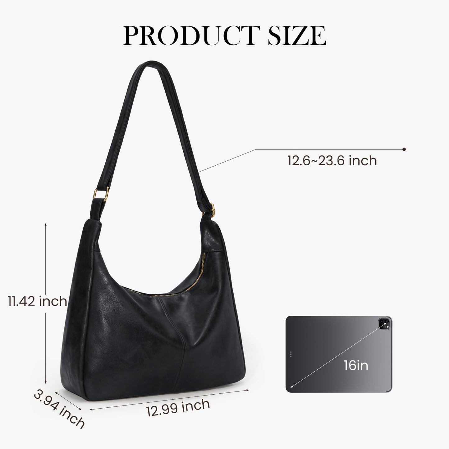 AnBlack Shoulder Bags for Women Leather Crossbody Bags Slouchy Hobo Bag Purse Daily Slouchy Tote Purses(Black)