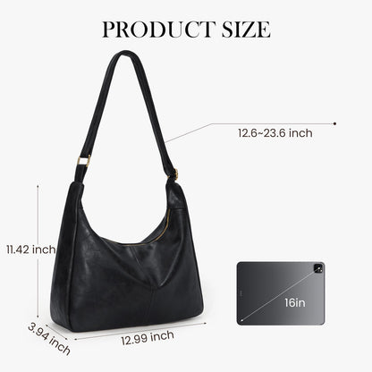 AnBlack Shoulder Bags for Women Leather Crossbody Bags Slouchy Hobo Bag Purse Daily Slouchy Tote Purses(Black)