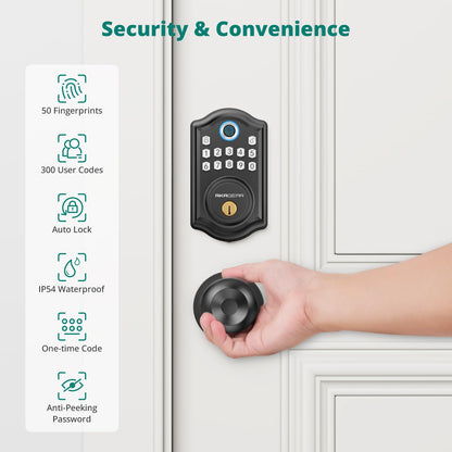Keyless Entry Door Lock with Handle Set - Fingerprint Door Locks, Electronic Keypad Deadbolt, Smart Locks for Front Door, Auto-Lock & One Touch Locking, Easy Installation - Satin Nickel