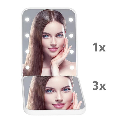 Kintion Pocket Mirror, 1X/3X Magnification LED Compact Travel Makeup Mirror with Light for Purse, 2-Sided, Portable, Folding, Handheld, Small Lighted Mirror for Gift, Pink