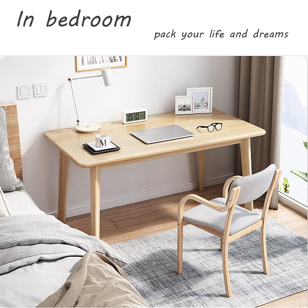 IOTXY Simple Wooden Writing Desk - Modern Minimalist Style PC Laptop Computer Workbench with Solid Wood Legs, 39" W Home Office Work Table for TV Stand Music Video Live Broadcast Workstation, White