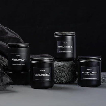Winter Candle Gift Set for Men – 4 Pack Soy Candles with Cedar Oakmoss, Pine & Clove, Amber Patchouli, Sandalwood – Masculine Scented Candles for Home, Christmas Gift Set for Dad Fathers Day