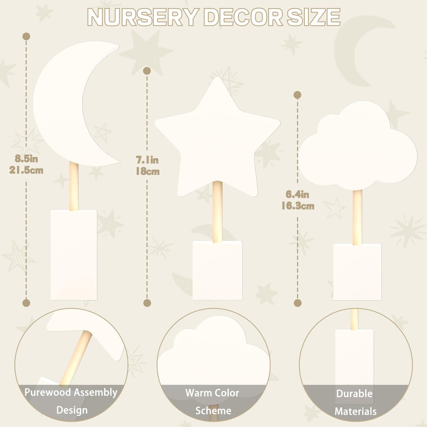 4 Pcs Wooden Moon and Stars Nursery Decor Boho Sky Cloud Nursery Shelf Decor Cute Children Baby Wall Decor for Nurseries Bedroom Kindergarten Classroom Playroom