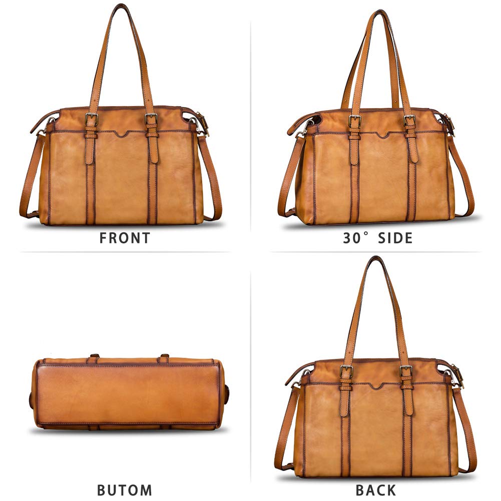 IVTG Genuine Leather Handbag for Women Vintage Handmade Top Handle Bag Crossbody Satchel (Brown)
