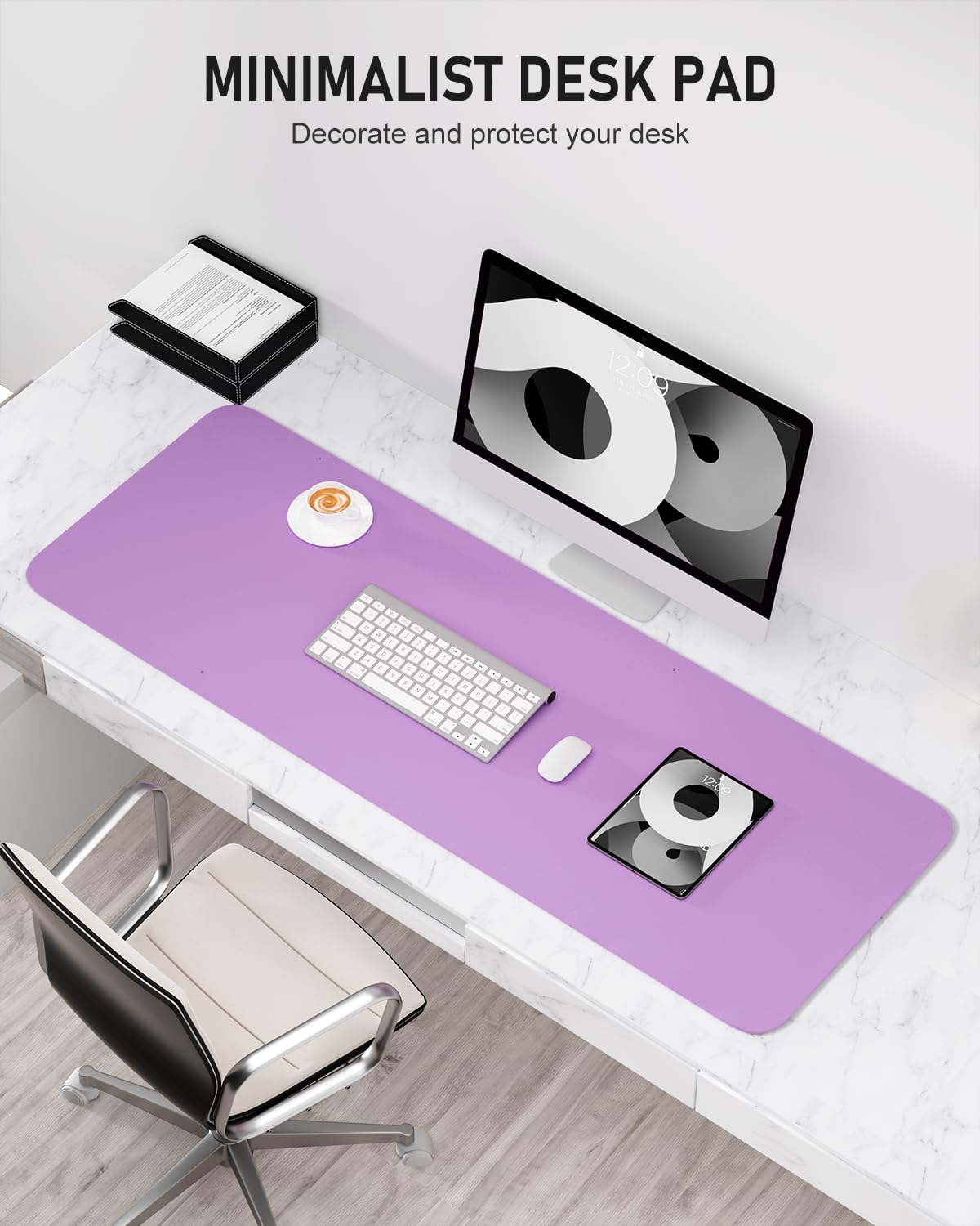 Niniubye Desk Pad, 48" x 17" PU Leather Non-Slip Desk Mat Large Mouse Pad for Desktop, Waterproof Laptop Computer Writing Mat for Office, Home, Work, Gaming, Purple