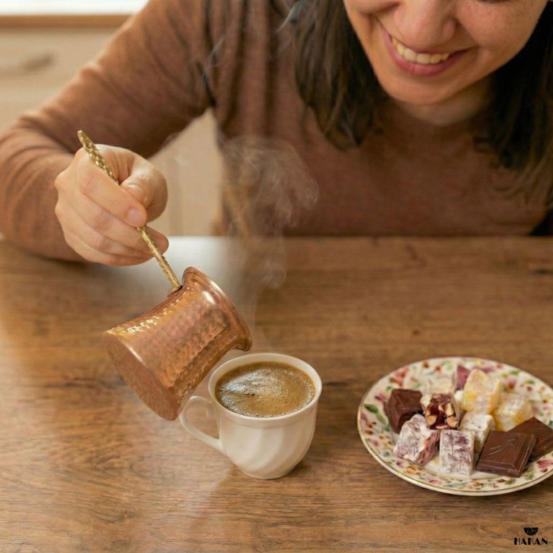 Hakan Turkish Coffee Pot | Stove Top Water Boiler, Coffee Maker, Butter, Chocolate & Milk Warmer | Even and Quick Heat with Handcrafted Copper Material | Coffee Gifts Idea, 8.3 Oz (245 cc)