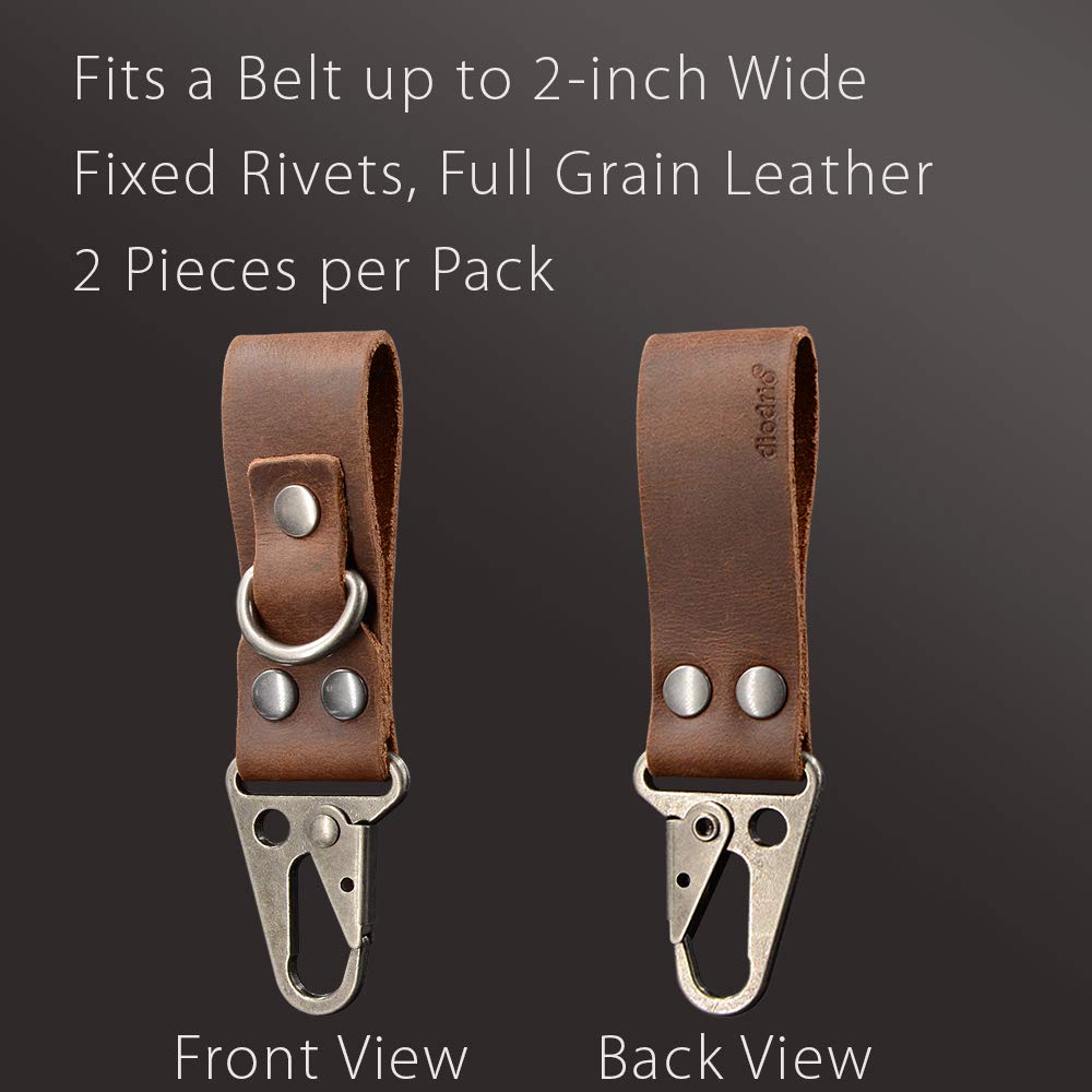 diodrio EDC Leather Strap Keychain, Belt Clip Key Ring Fob Holder, Chestnut. 2 per Pack.