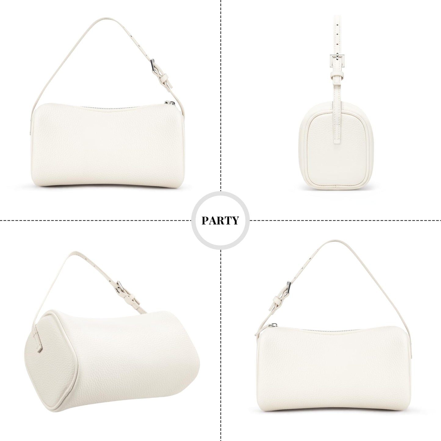Hobo Crossbody Bags For Women,Vegan Leather Barrel Bag For Ladies,Designer Mini Pruse With Adjustable Strap,White