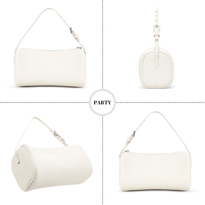Hobo Crossbody Bags For Women,Vegan Leather Barrel Bag For Ladies,Designer Mini Pruse With Adjustable Strap,White