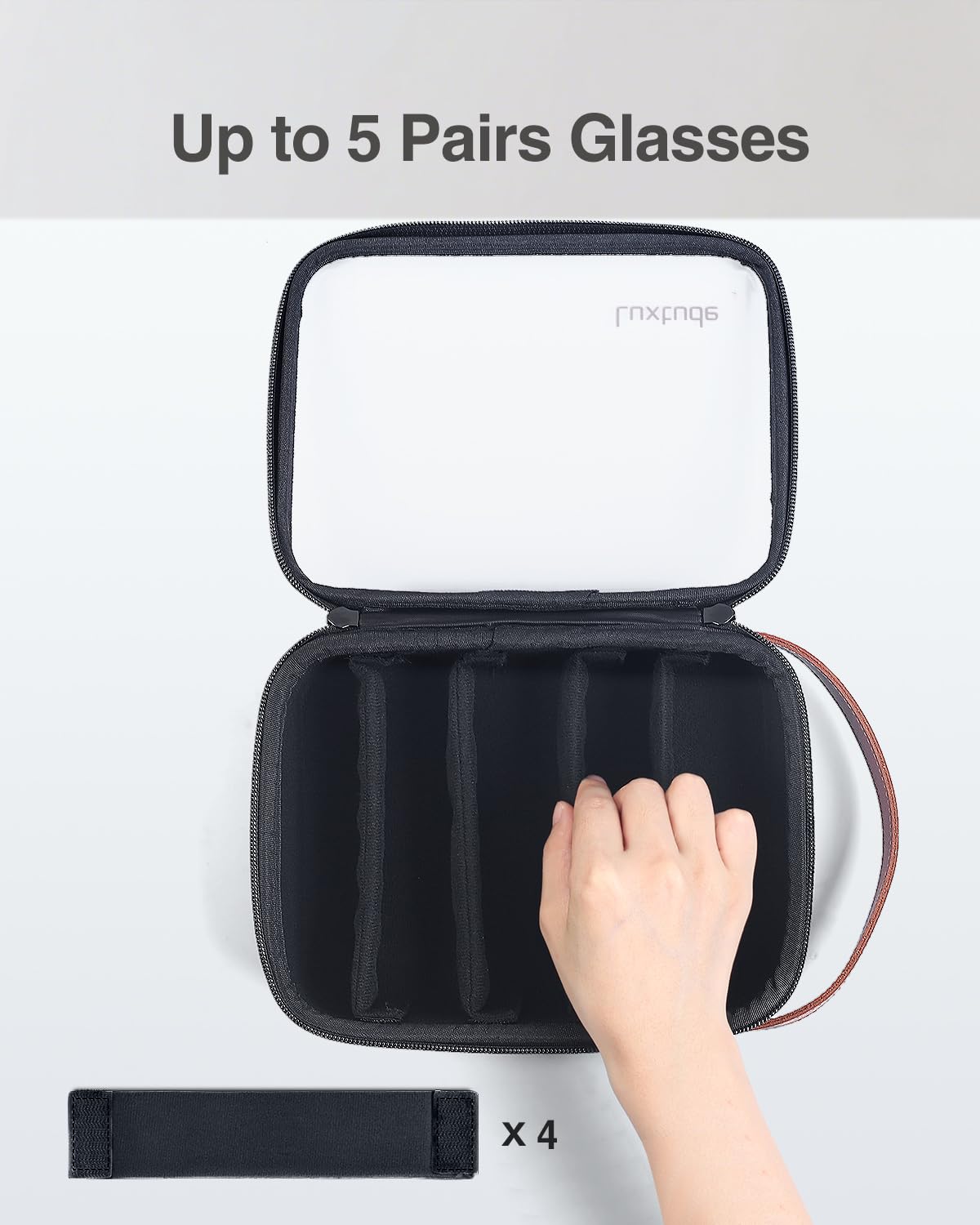 Luxtude Travel Sunglasses Organizer Case for Women Men, Glasses Case Multiple Pairs with Adjustable Slots, Hard Shell Sunglass Storage Cases, Clear Eyeglass Organizer for Multiple Glasses, Black