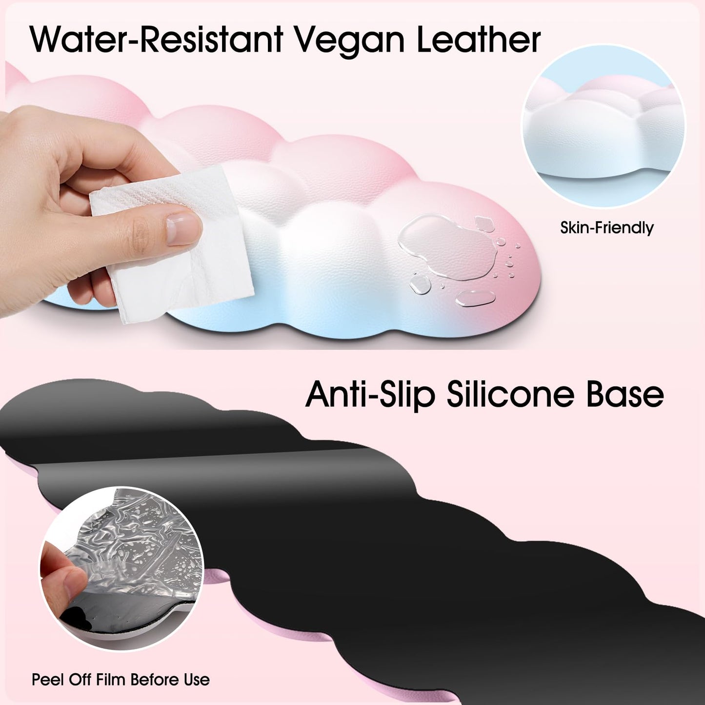 Sushret Cloud Wrist Rest for Computer Keyboard, 4-in-1 Memory Foam Leather Cloud Keyboard Wrist Rest and Mouse Pad Set with Ergonomic Support for Arm and Palm Cushion, Gaming/Work Setup, Rainbow