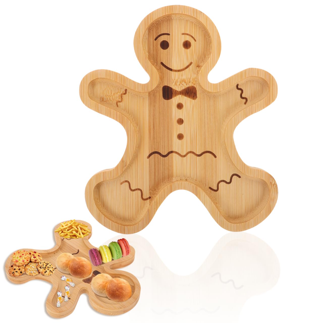 BESTonZON Christmas Charcuterie Board, Bamboo Gingerbread Man Serving Tray Serving Board Fruit Tray, Creative Gingerbread Man Food for Party Supplies, 8.3 * 7.2"