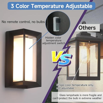 Outdoor Modern Wall Sconce Lights,15%-100% Dimmable Indoor Wall Light Fixtures,3000K/4000K/6500K Adjustable,24W Exterior Wall Lighting,Waterproof Outdoor Porch Light,2160LM Indoor Wall Sconce 1 Pack