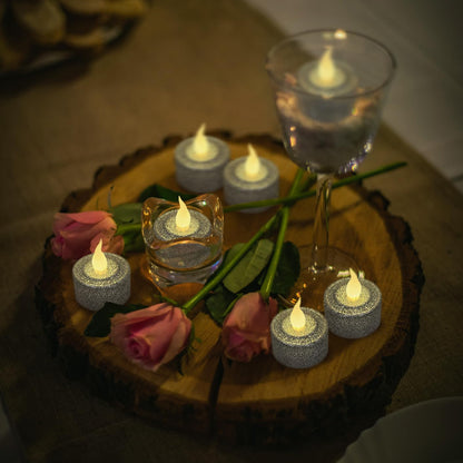 FURORA LIGHTING Silver Glitter Flameless Tealights - 1.45" W x 1.57" H, 12-Pack, Batteries Included