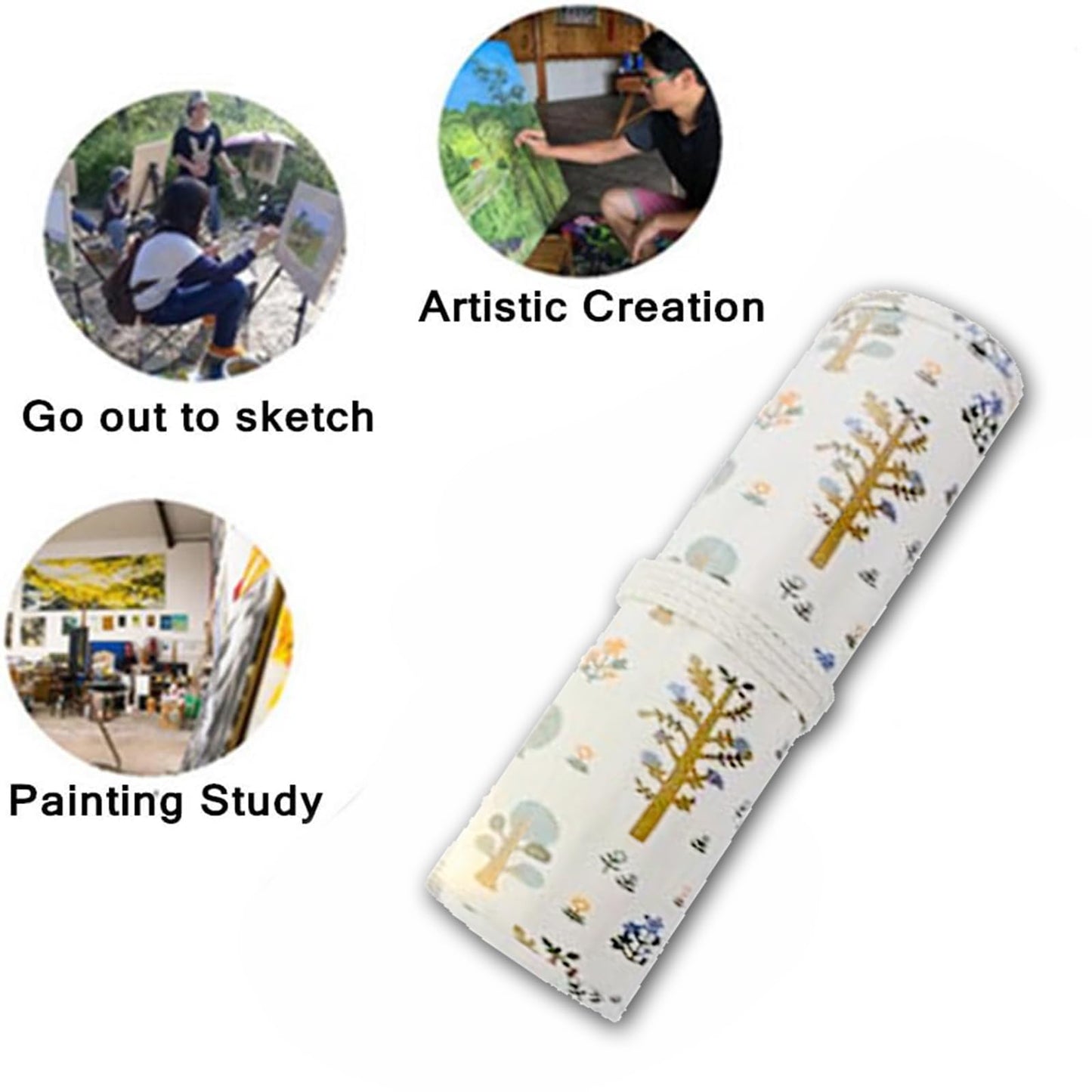 Funny Paint Brush Holder Storage 20 Slots Art Brush Roll Canvas Pouch Artist Paint Brush Holder Roll Up Brush Bag Case Storage Canvas Pouch for Watercolor Gouache