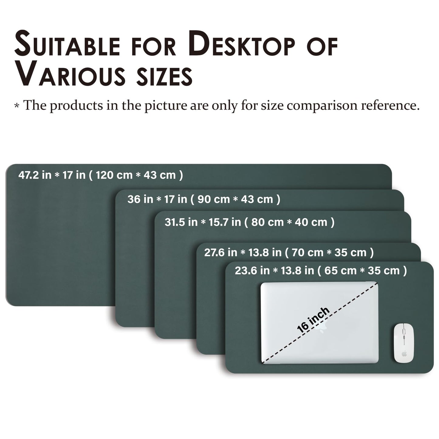Large Desk Mat - 47.2"x 17" Non-Slip PU Desk Pad for Office and Home - Ideal for Large Mouse Pad and Desk Mats on Top of Desks(Dark Green)
