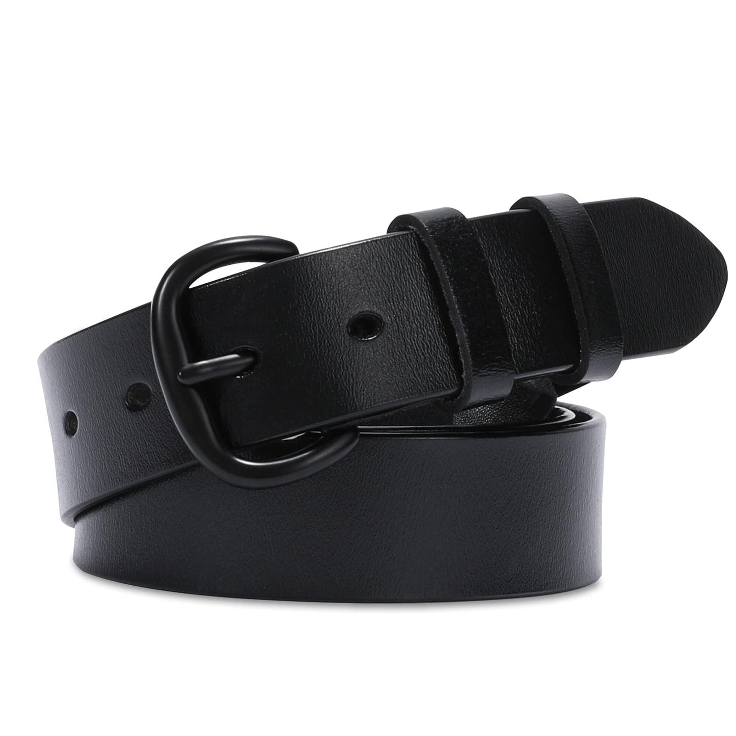 WHIPPY Women Leather Belt for Jeans Pants Dresses Black Ladies Waist Belt with Pin Buckle, Black, S
