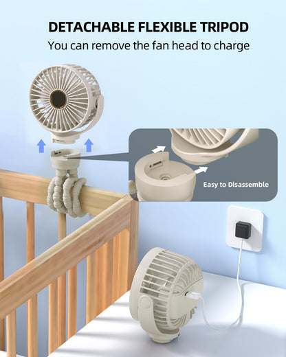 KIDEE Portable Stroller Fan, Mini Baby Fans Battery Operated, LED Display with 3 Speeds, Small Clip on Fan Desk Fans USB Rechargeable, Personal Handheld fans Fan for Travel Outdoor, Children Gifts