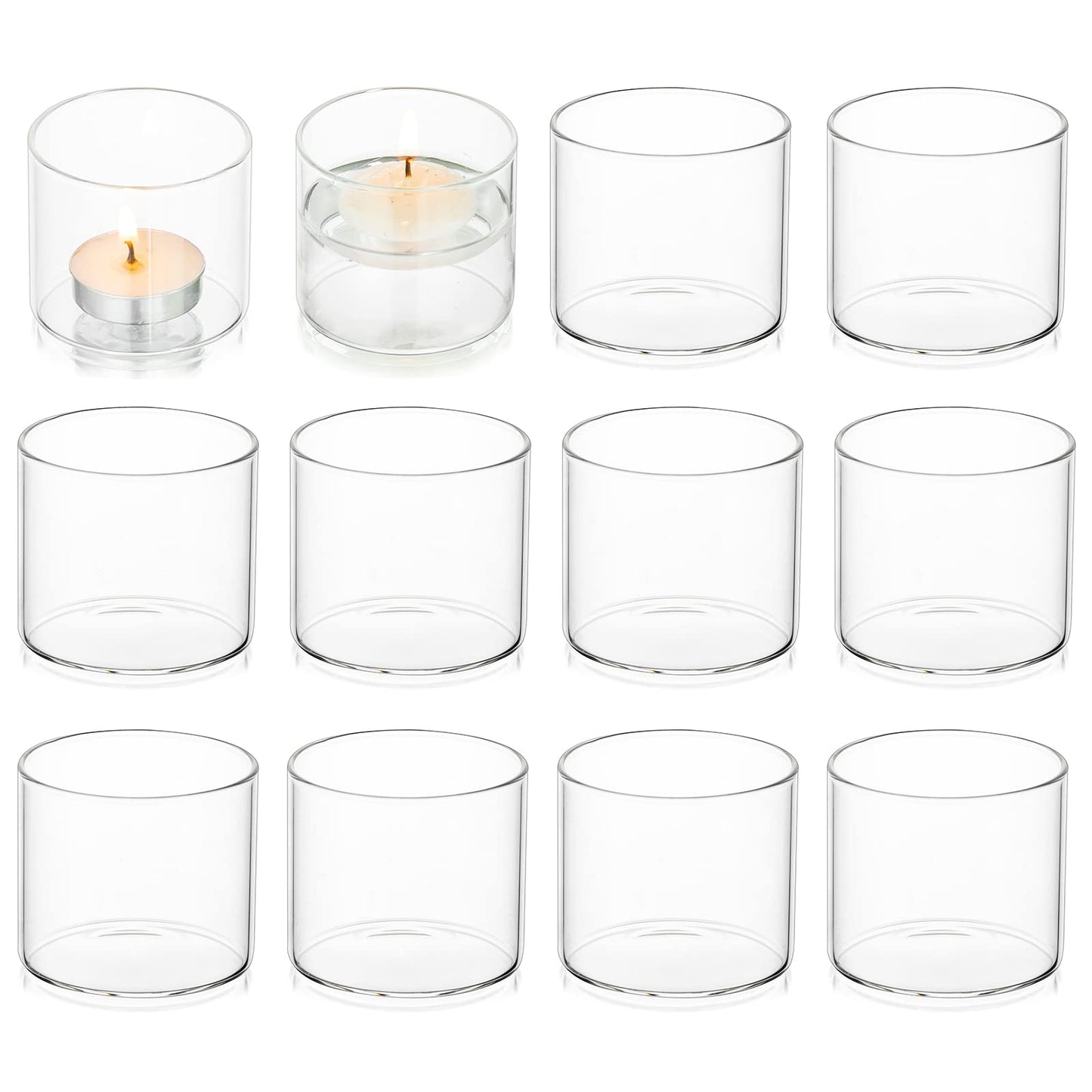 Romadedi Clear Tealight Candle Holder - Glass Votive Table Bulk Small Wedding Decor Centerpiece Floating Tea Lights for Christmas Party Birthday Home Pack of 12