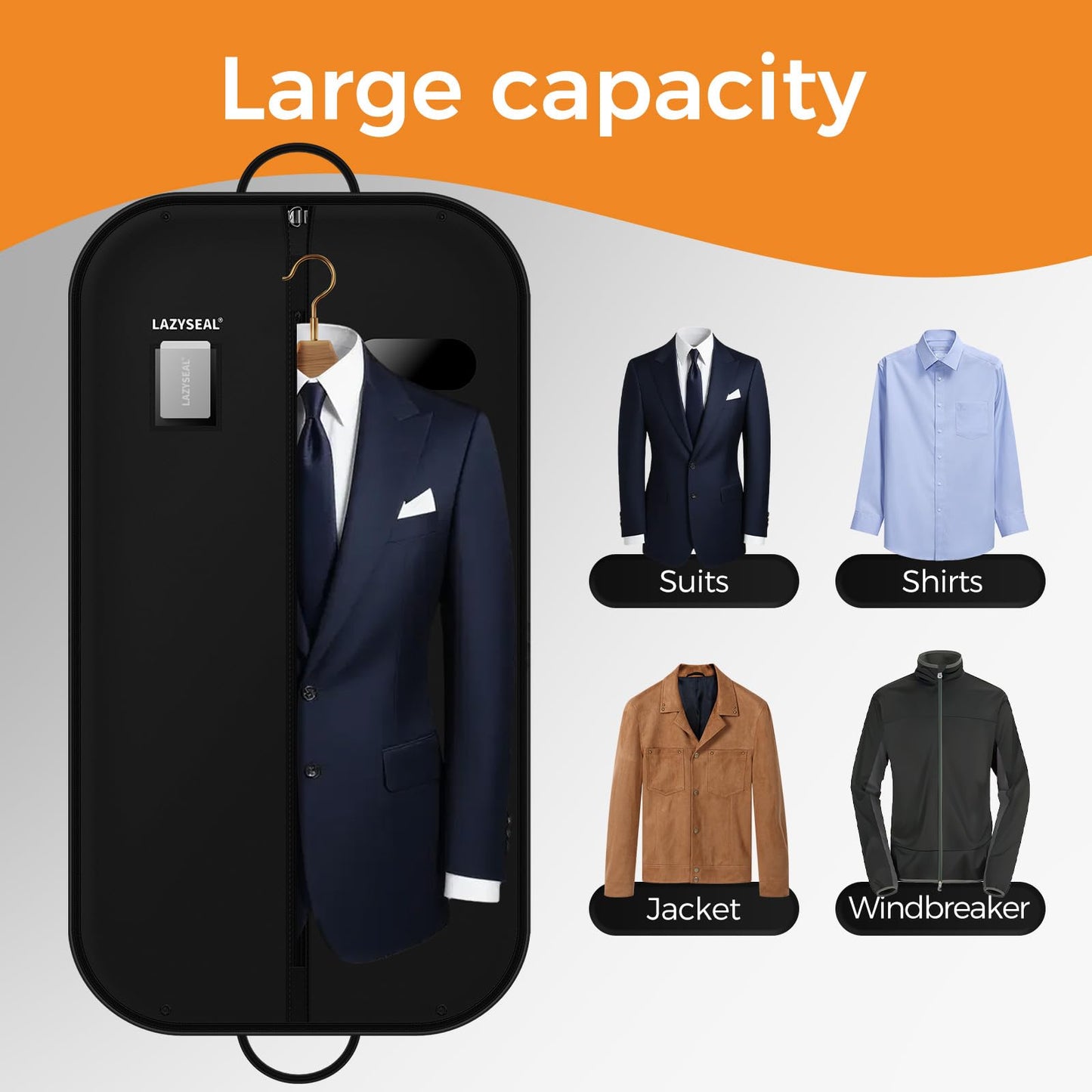 LAZYSEAL 2 Pack 43" Garment Bag for Suit Closet Storage, Tear-Resistant Waterproof Dustproof, Suit Bag for Hanging Clothes with Zippers, Durable 600D Oxford Fabric for Suits, Dresses