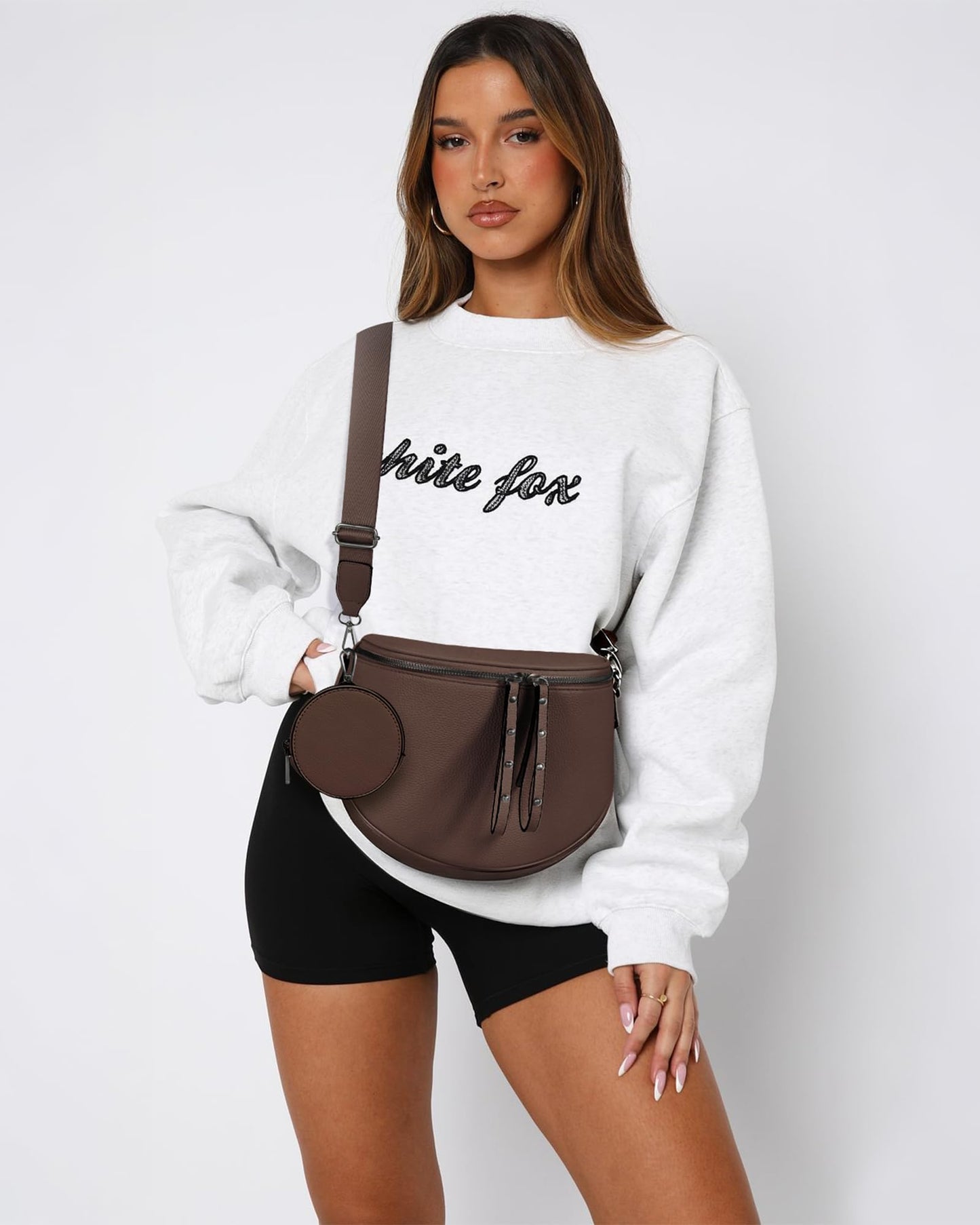 CHERUBEL Crossbody Bags for Women, Large Vegan Leather Trendy Bum Bag (Chocolate Brown)