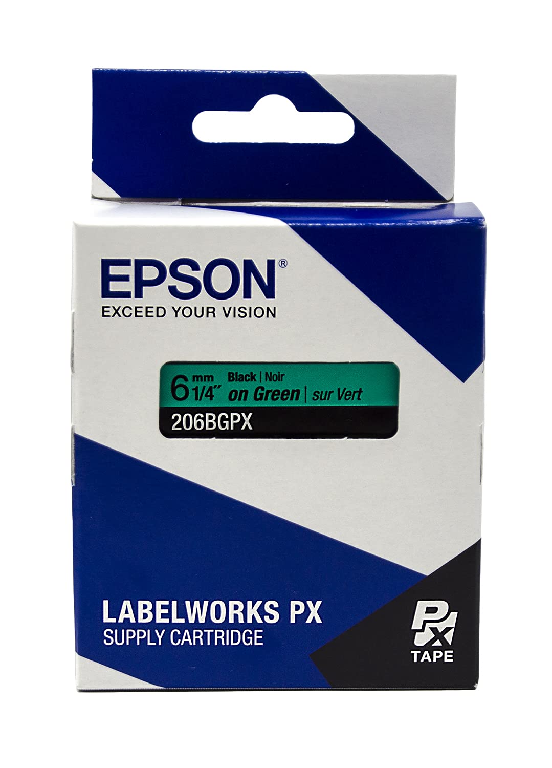 Epson LABELWORKS 206BGPX Genuine PET (Polyester) Tape Cartridge - Black on Green Label Maker Tape - 1/4" (6MM) Wide, 30'