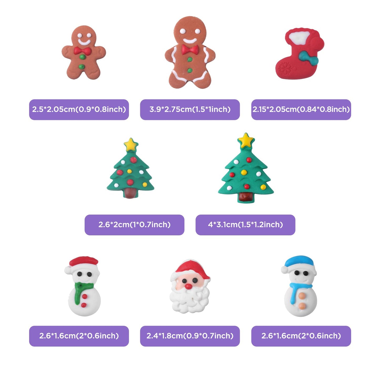 Royal Icing Cake Decorations - Gingerbread Man, Snowman, Santa Claus, Christmas Stocking for Merry Christmas Party (26 Count)