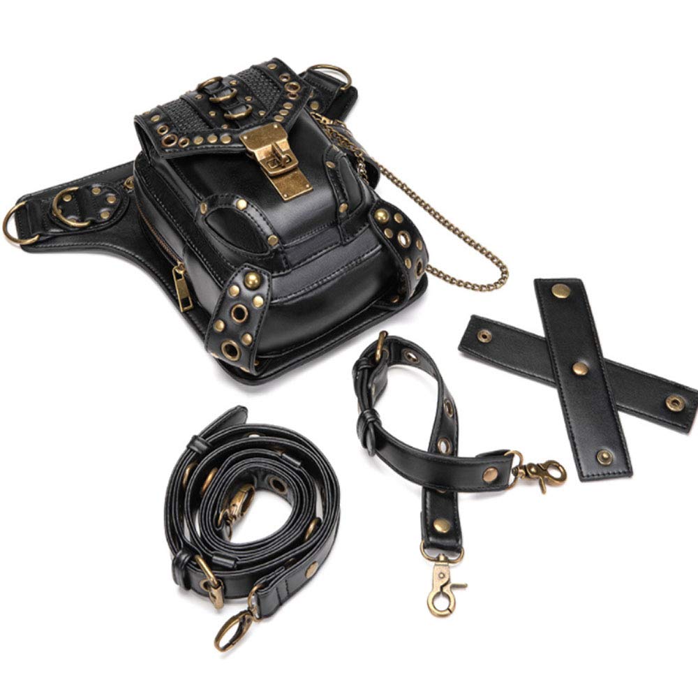 Rullar Retro Punk Waist Bag Military Tactical Drop Leg Bag Outdoor Bike Motorcycle Cycling Hiking Fanny Pack Hip Bag Utility Pouch Shoulder Crossbody Bag Black