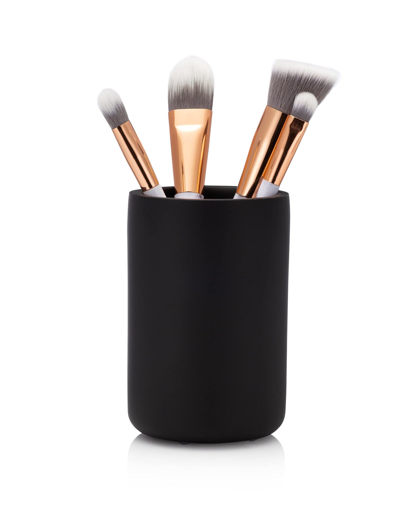 Essentra Home Matte Black Collection 4-Piece Bathroom Accessory Set. Includes: Soap Dispenser with Chrome Pump, Toothbrush Holder, Tumbler and Soap Dish