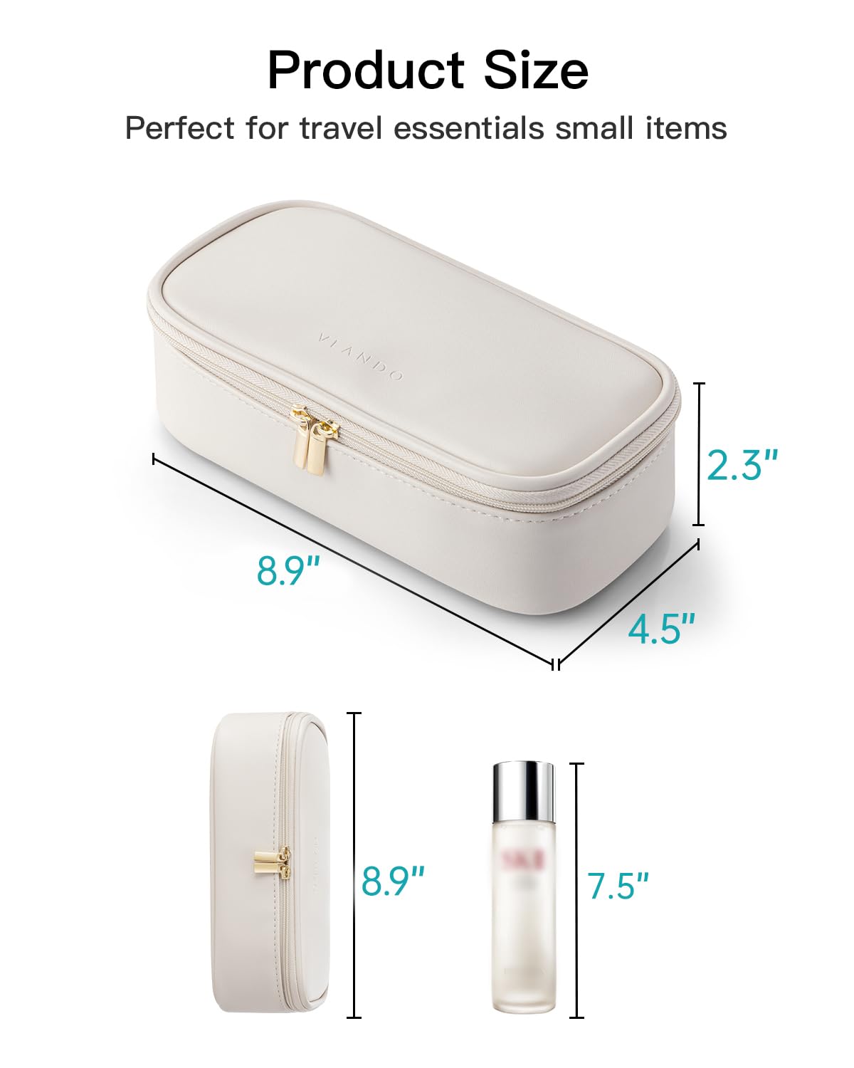 Vlando Travel Makeup Bag,Small Makeup Pouch Cosmetic Bag for Women Makeup Organizer Bag Gifts for Women Girlfriend Teacher Mom Brithday Gifts-White