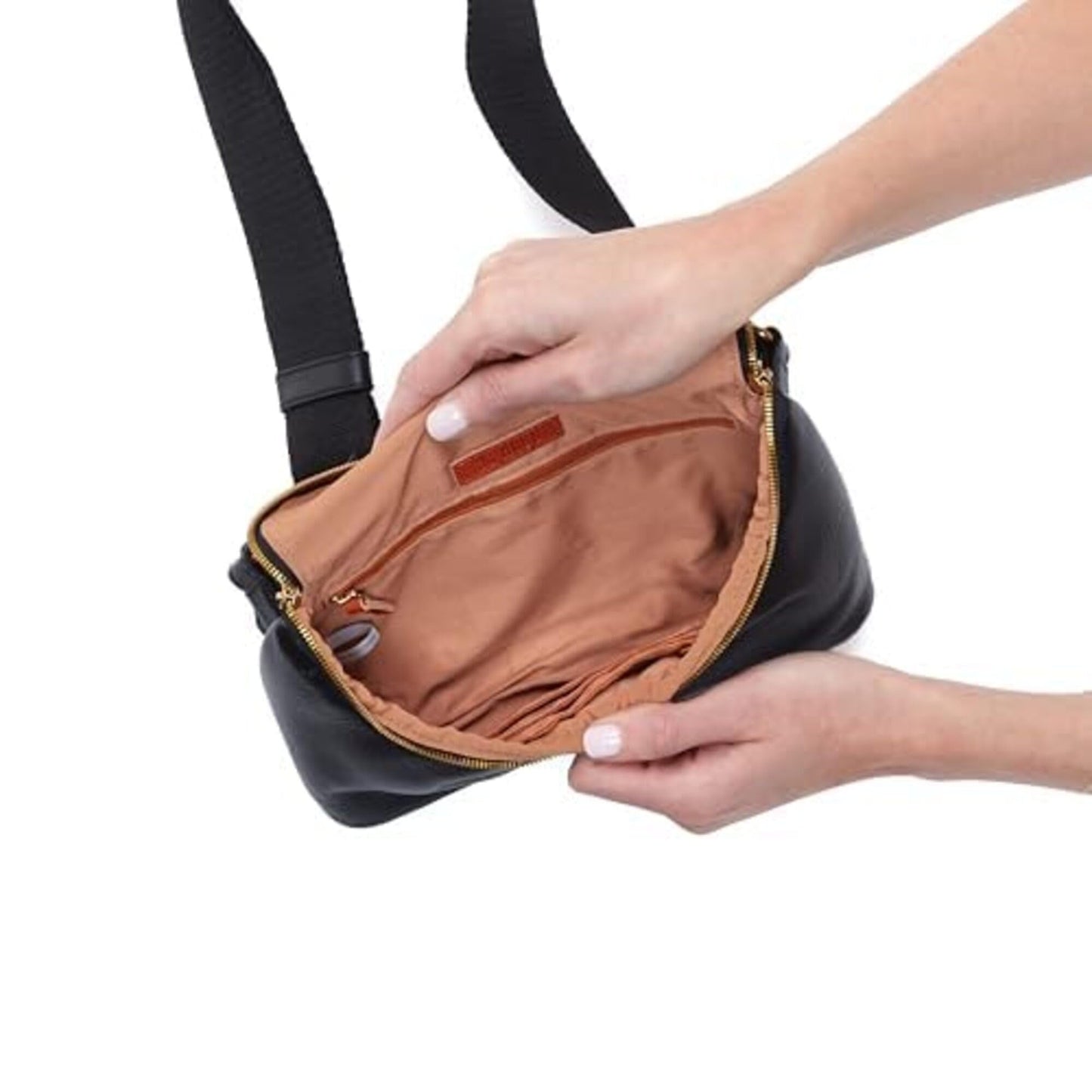 HOBO Fern Leather Belt Bag for Women - Adjustable Strap for Crossbody or Fanny Pack Style, Zipper Pocket, Holds Passport & Phone, Hands-Free Travel & Everyday Essentials - Black