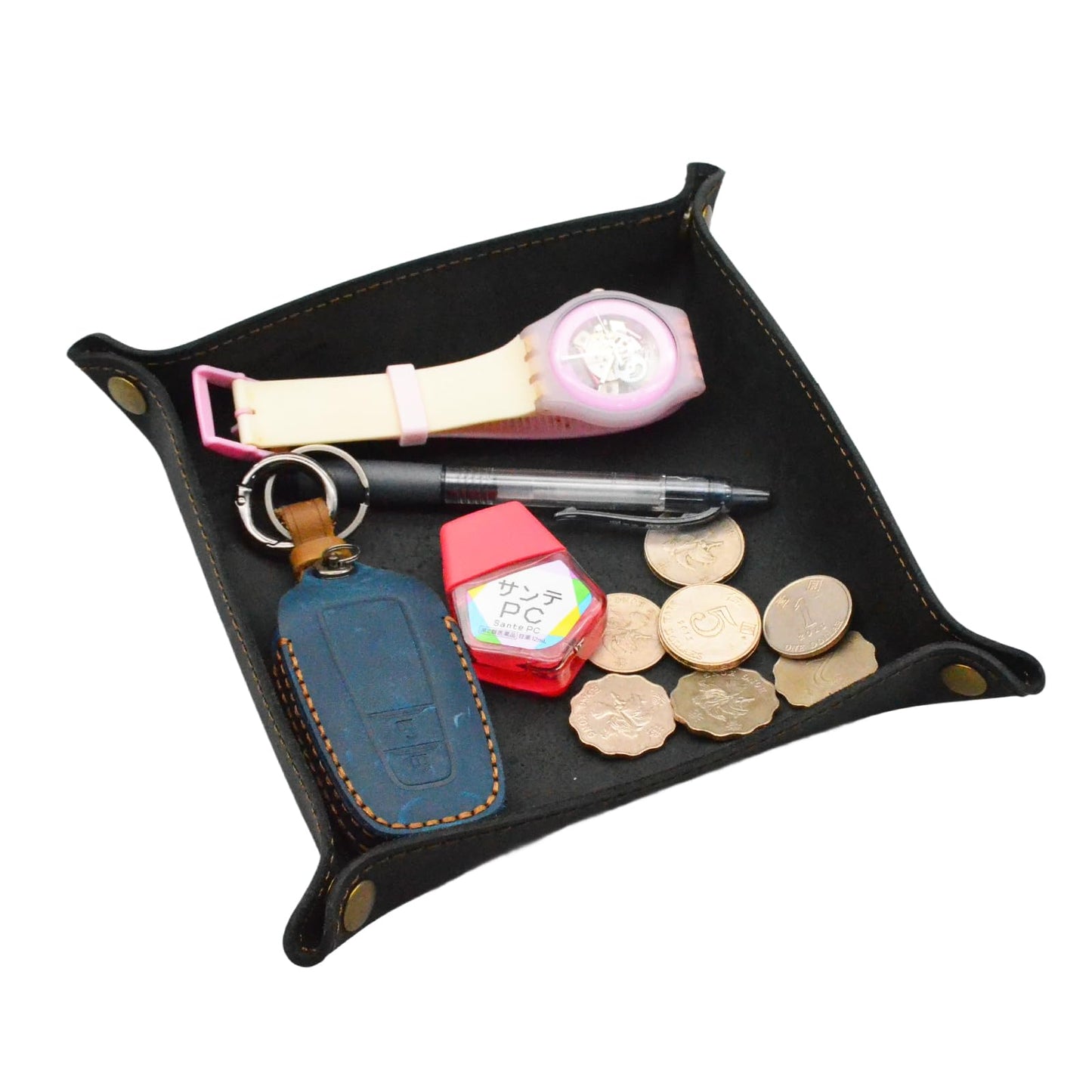 aolaso Valet Tray for Men, Leather Jewelry Key Coin Phone Wallet Tray Organizer Catchall Tray，Caddy Bedside Storage Box Christmas Day & New Year Gift