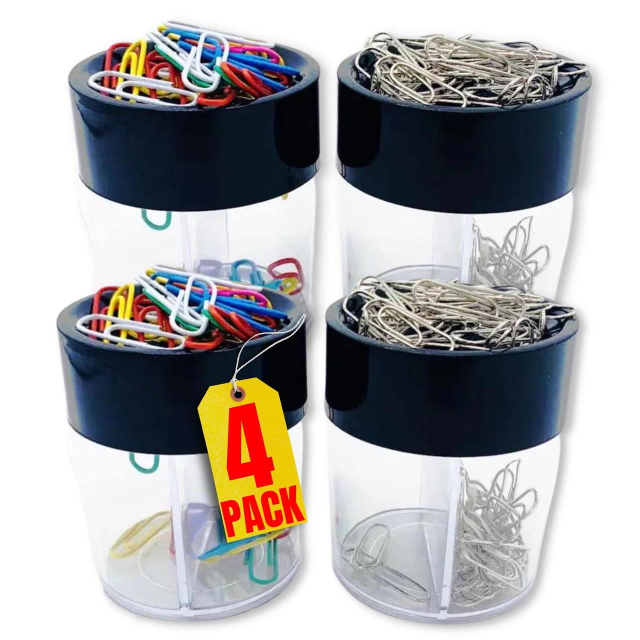 Always23 Paper Clip holder, with Magnetic Top, Small Clip Dispenser with Magnetic Top, 4 Pack