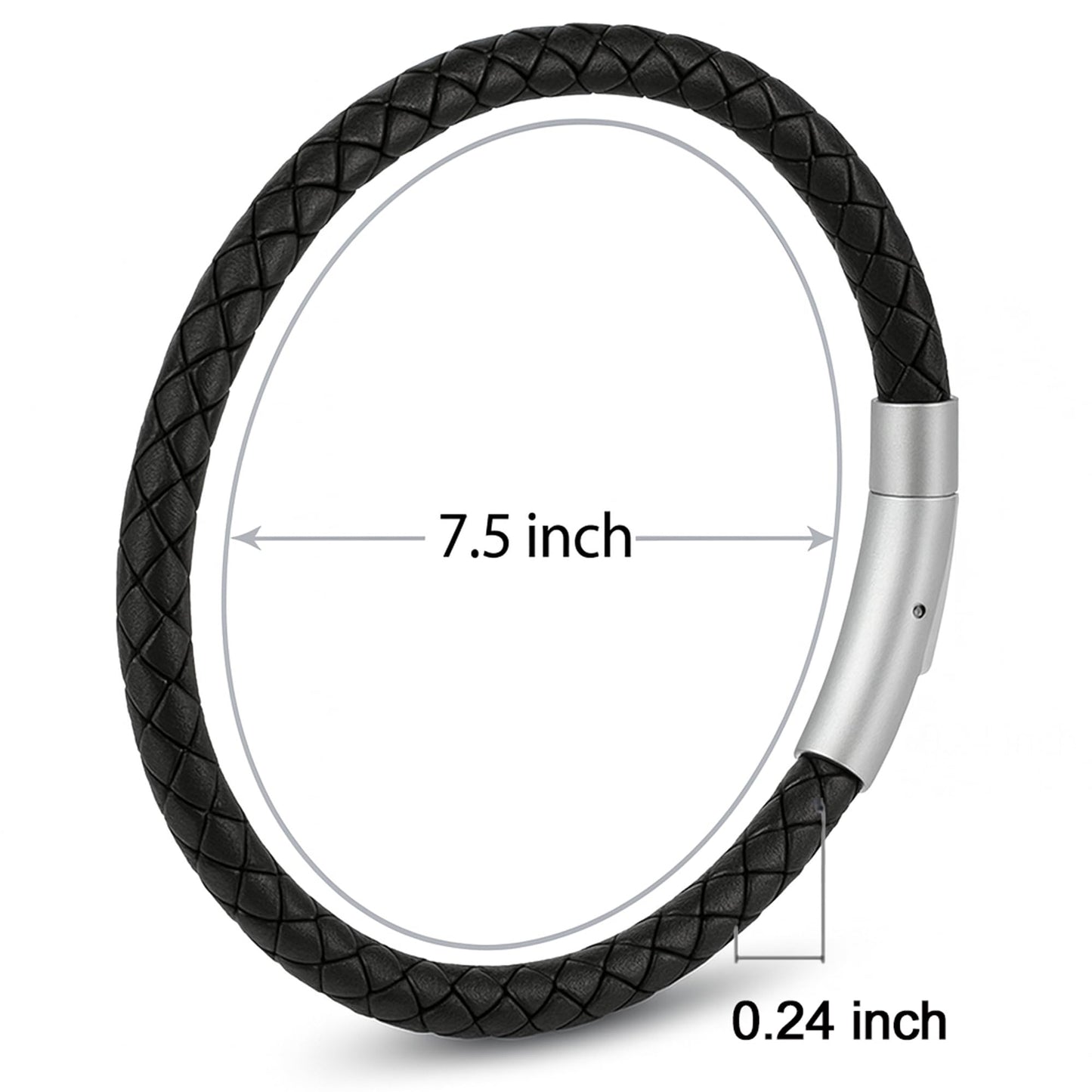 Leporem Black Braided Leather Bracelet Premium 18K Plated Surgical Steel Push Lock Clasp Hypoallergenic Urban Jewelry Gift Black Medium 7.5 Inch (Black, 7.5")