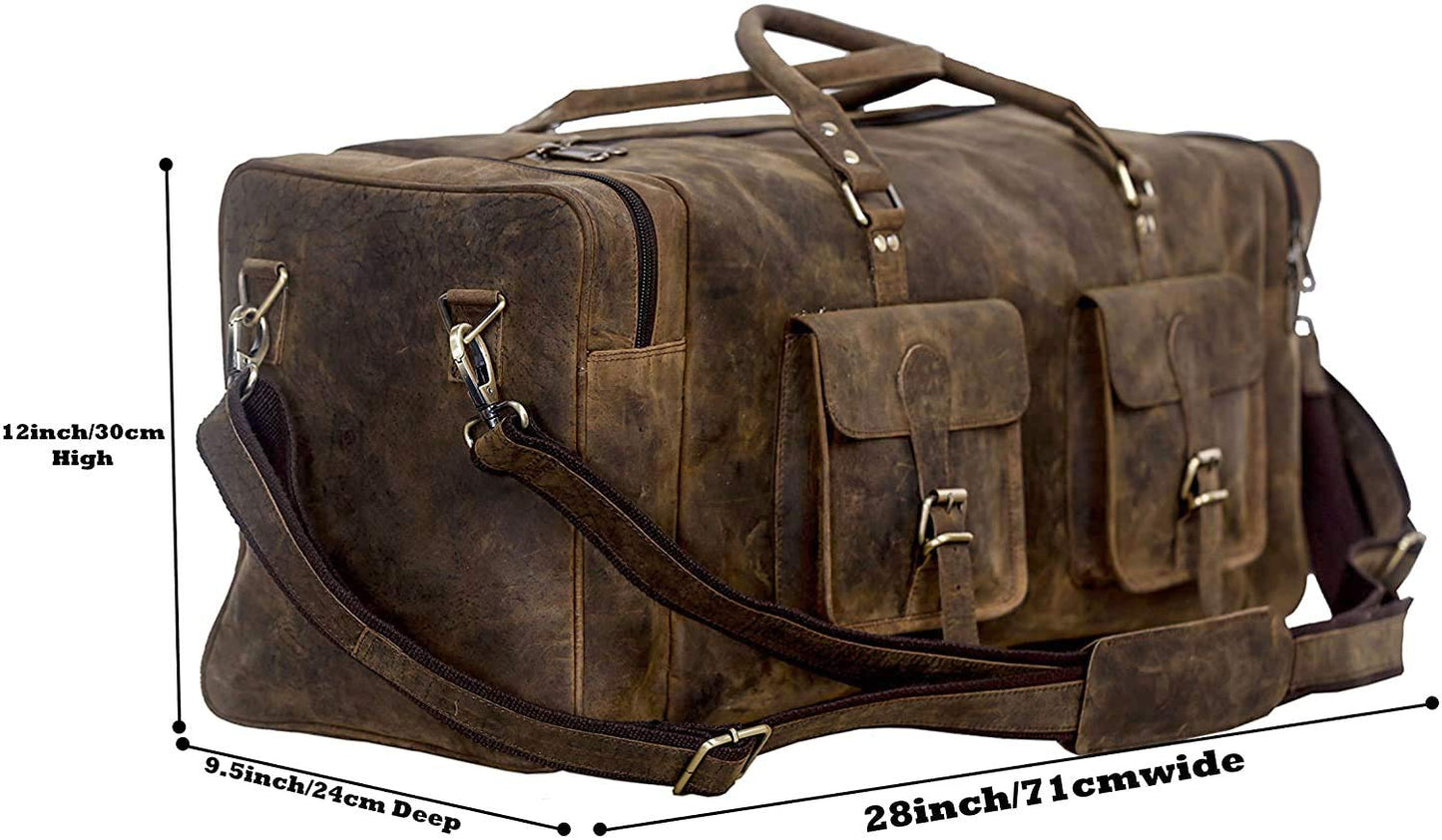 KomalC 28 inch Duffel Bag Travel Sports Overnight Weekend Leather Duffle Bag for Gym Sports Cabin Holdall bag (Distressed Brown)