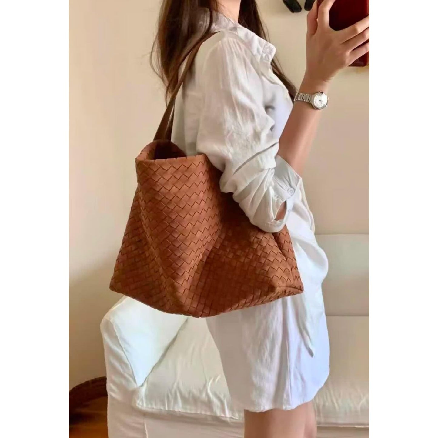 Women's Braided Suede Tote Bag Stylish Suede Hobo Shoulder Bag with Woven Details for Work Travel