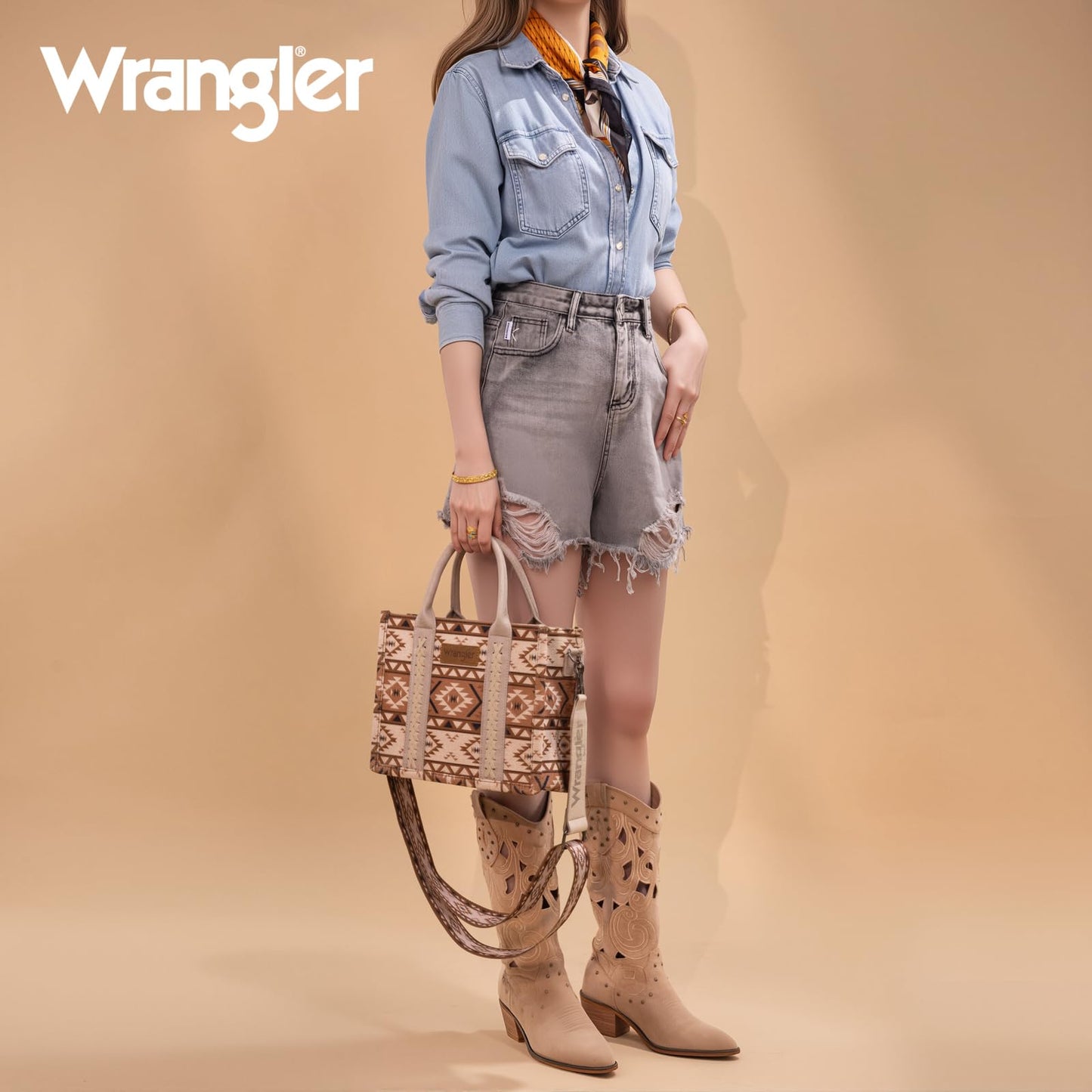 Wrangler Purse for Women Boho Aztec Tote Bag Hobo Shoulder Top Handle Handbags with Wide Guitar Strap Fall Collection Gift WG2207-8120STN