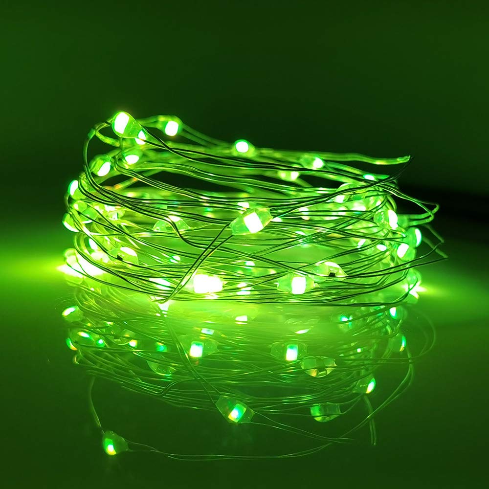[10-Pack] LED String Lights, 6.6FT LED Moon Lights 20 Led Micro Lights On Silver Copper Wire (Batteries Include) for DIY Wedding Centerpiece, Table Decoration, Party (Green)