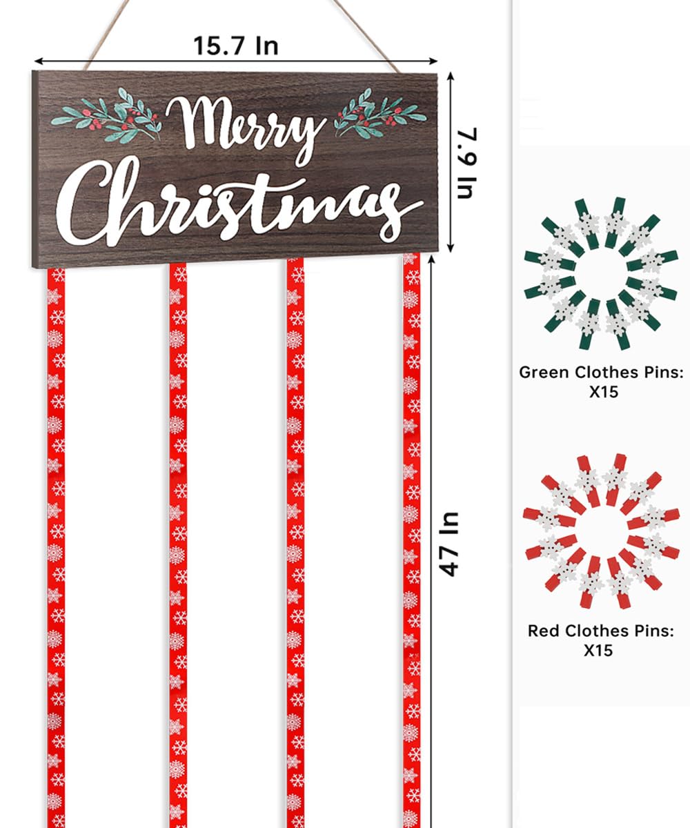 AKEROCK Christmas Card Holder Display, Christmas Wall Decor, Wooden Christmas Picture Frame with 30 Clips for Hanging Photos, Christmas Cards & Postcards, Xmas Holiday Wall Door Home Decor & Gift Idea