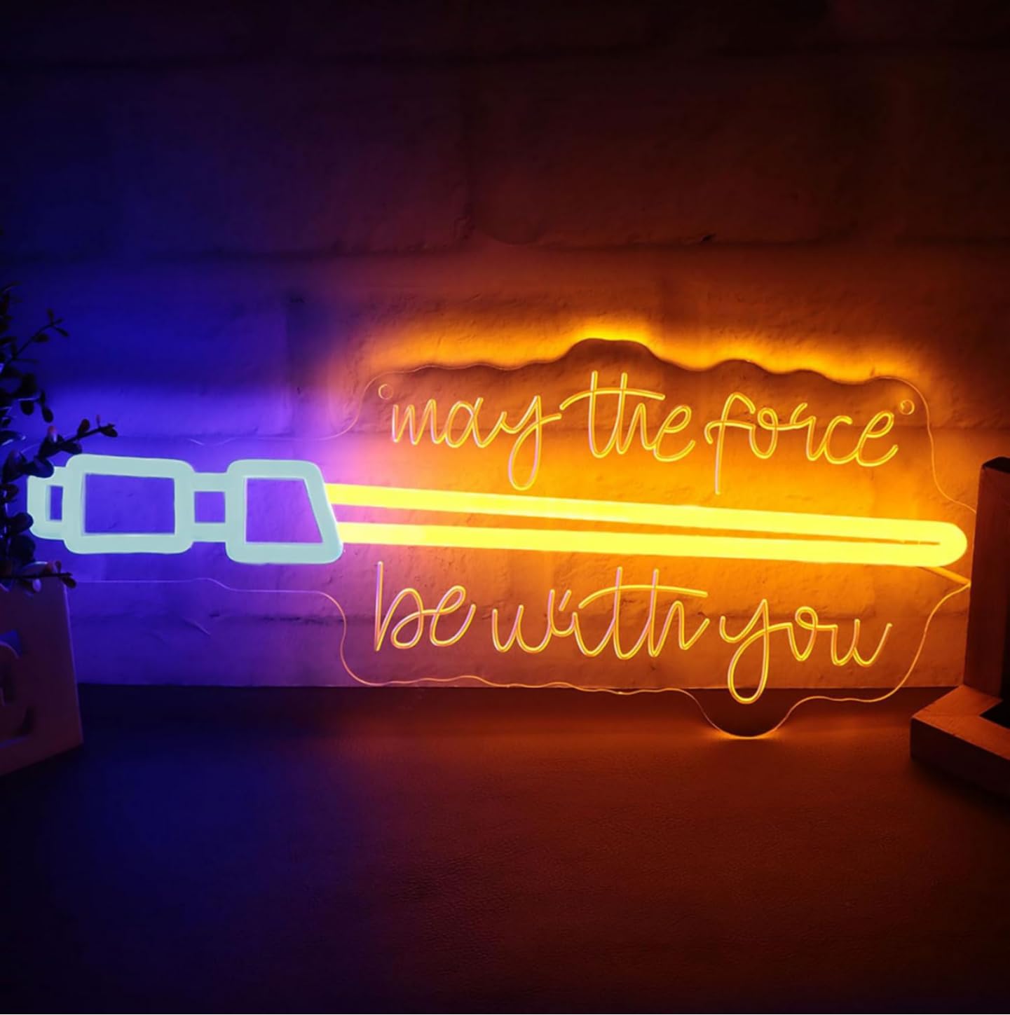 Pinlangdou Lightsaber Orange Sign Neon Sign for Wall Decor, LED Sign with Lightsaber Style & "May the Force with You" USB Powered Dimmable Neon Light for Bedroom, Gaming Room, Man Cave, Movie Room Decor
