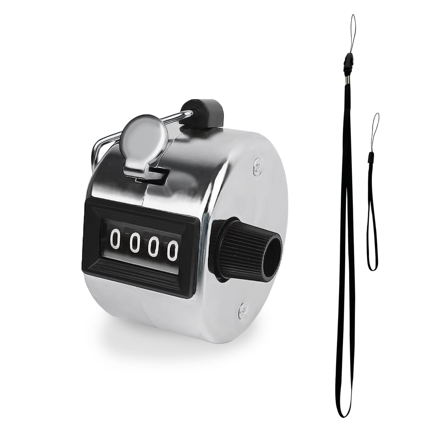 GDMINLO Metal Hand Tally Clicker Counter, 4-Digit Number Count Clicker with Metal Case Mechanical Counter for Coaching, Knitting, Lap, Fishing, Golf and Row with 2-Nylon Lanyard,Silver